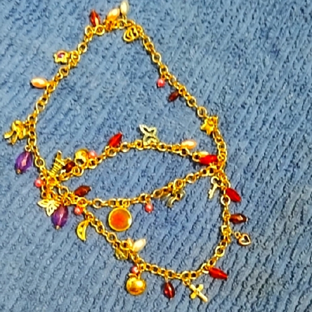 Gold and Red Charm necklace 15ins from neck
